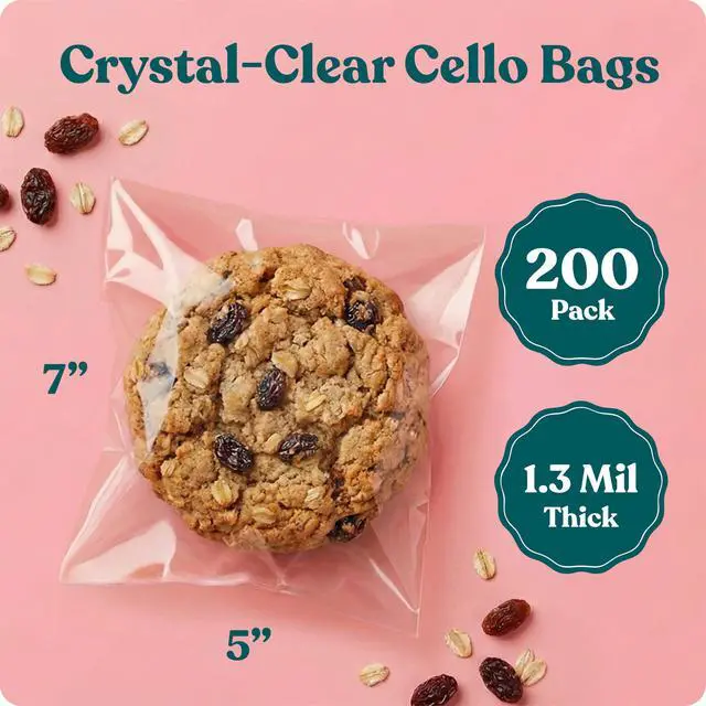 Alt view image 2 of 7 - 5" X 7" Self Sealing Cellophane Bags (200 Pack) - Clear Cookie Bags With Seal for Baked Goods Packaging, Cookie Wrappers, Bakery Packaging, Bake Sale, Candy, Treats, Goodies, Gifts, Party Favors