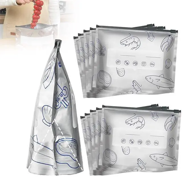 Main image of Reusable Aluminum Foil Sealable Storage Bags, 2025 New Resealable Vacuum Zipper Pouches for Food, Stand Up Foil Sealable Bags with Label and Zip Lock for Vegetable Fruit Meat (30PCS, 3 Size)