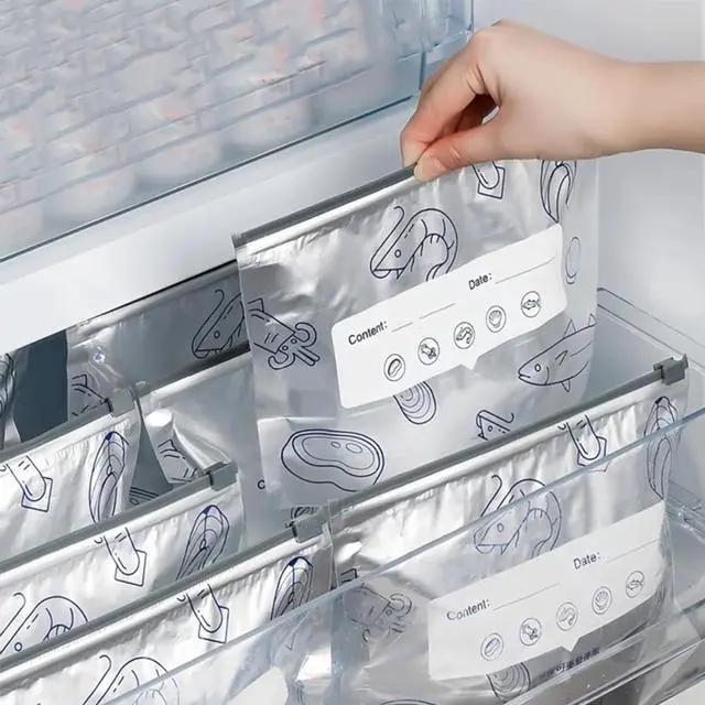 Alt view image 4 of 7 - Reusable Aluminum Foil Sealable Storage Bags, 2025 New Resealable Vacuum Zipper Pouches for Food, Stand Up Foil Sealable Bags with Label and Zip Lock for Vegetable Fruit Meat (30PCS, 3 Size)
