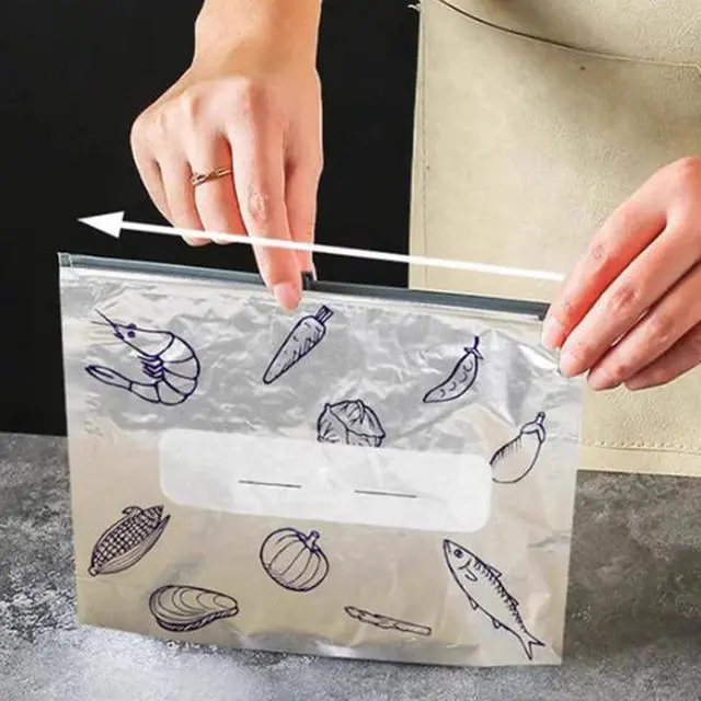 Alt view image 7 of 7 - Reusable Aluminum Foil Sealable Storage Bags, 2025 New Resealable Vacuum Zipper Pouches for Food, Stand Up Foil Sealable Bags with Label and Zip Lock for Vegetable Fruit Meat (30PCS, 3 Size)