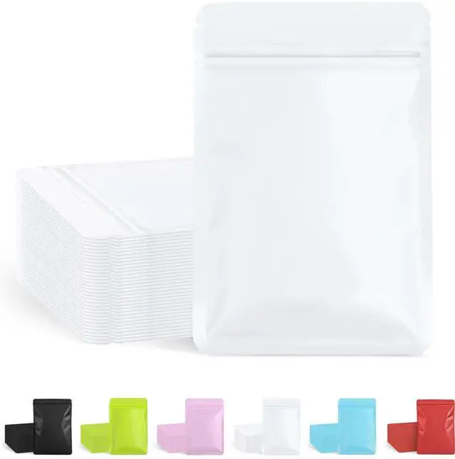Main image of 100 Pack Resealable Packaging Bags for Small Business Double-Sided Color Smell Proof Bags for Food Storage Flat Bags (White, 2.7" x 3.8")