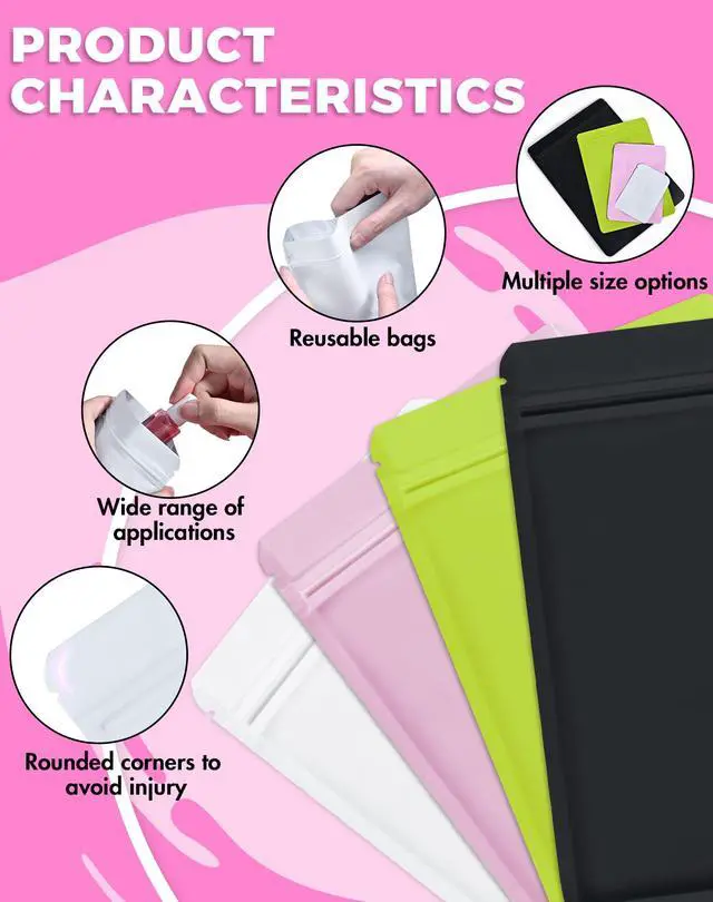 Alt view image 3 of 7 - 100 Pack Resealable Packaging Bags for Small Business Double-Sided Color Smell Proof Bags for Food Storage Flat Bags (White, 2.7" x 3.8")
