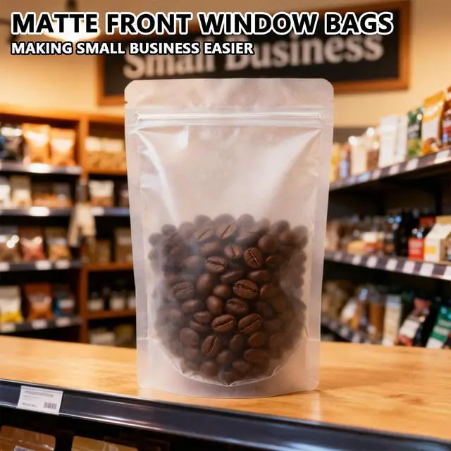 Alt view image 7 of 7 - 50pcs Stand Up Matte Bags Resealable Pouches With Frosted Front Window Self-seal Zipper Bags Heat Sealable Packaging Bags for Food Storage 3.5"*5.9"