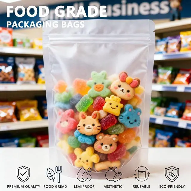 Alt view image 5 of 7 - 50pcs Stand Up Matte Bags Resealable Pouches With Frosted Front Window Self-seal Zipper Bags Heat Sealable Packaging Bags for Food Storage 3.5"*5.9"
