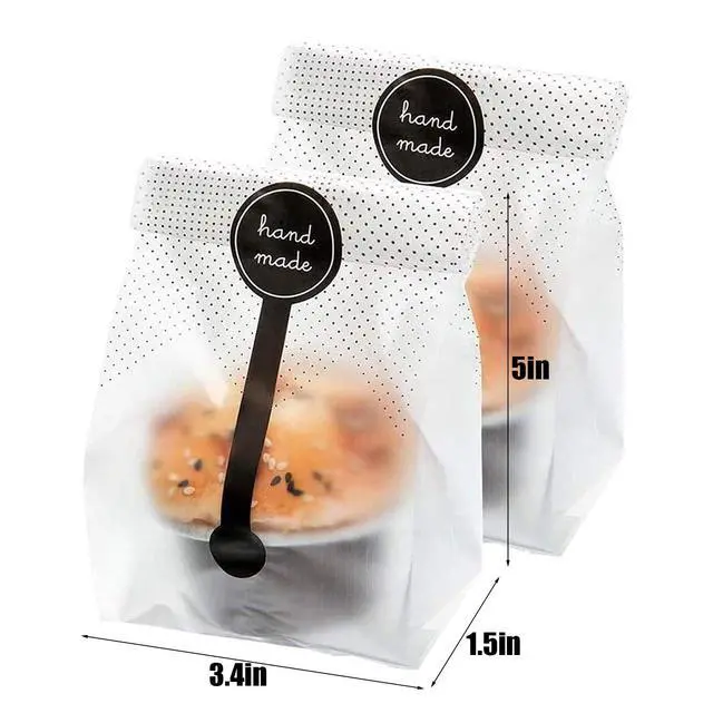 Alt view image 2 of 7 - (200Pcs)100pcs Translucent Plastic Bags/Bakery Bags with 100pcs Hand made Stickers for Cookie Cake Chocolate Candy Snack Wrapping Good for Bakery Party Supplies