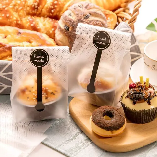 Alt view image 3 of 7 - (200Pcs)100pcs Translucent Plastic Bags/Bakery Bags with 100pcs Hand made Stickers for Cookie Cake Chocolate Candy Snack Wrapping Good for Bakery Party Supplies