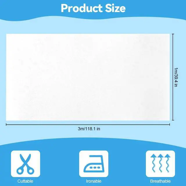 Alt view image 2 of 7 - Medium Weight 39.4" x 3yd Fusible Interfacing, Non Woven Single Sided Iron On Fusible Fleece Interfacing Fabric for Sewing, Quilting, Crafting and Dress Making, White