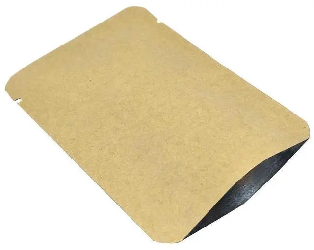 Main image of 100 Pieces 2.3x3.5 inch (Usable Size 1.7x3.1 inch) Small Kraft Paper Open Top Vacuum Sealable Bags Mylar Foil Heat Seal Pouches for Sample Food Storage Packaging with Tear Notches