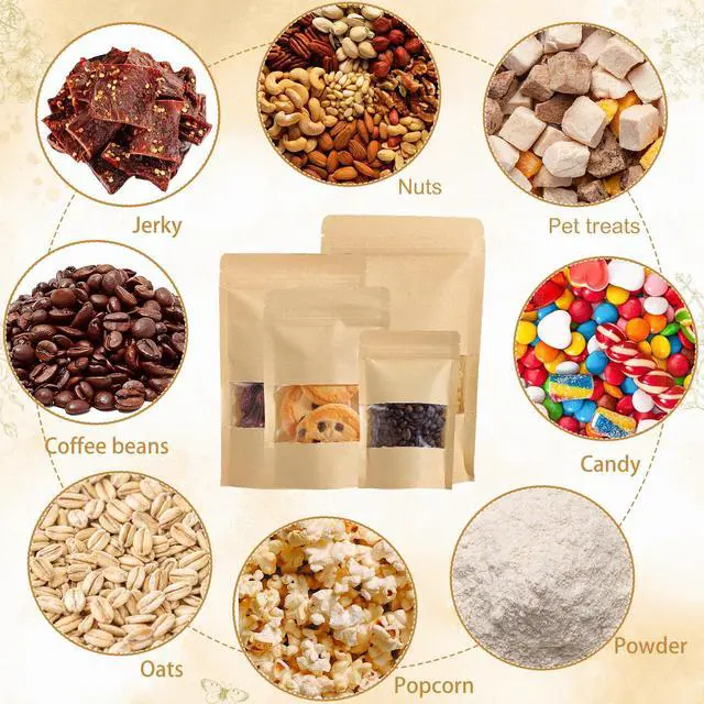 Alt view image 5 of 6 - 100 Pcs Kraft Paper Stand Up Pouch Bags with Window, Resealable Self-sealing Tear Notch Food Storage Bags for Small Business Home Use (4" x 6")