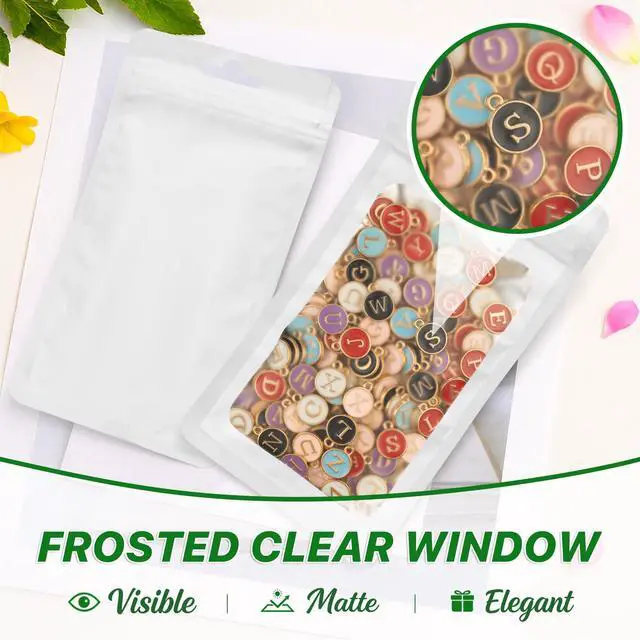 Alt view image 5 of 7 - 100 PCS Resealable Mylar Bags with Frosted Clear Window Bags Packaging Bag Foil Pouch Zipper Bag for Food Self Sealing Storage Supplies (3.14x5.11, White)