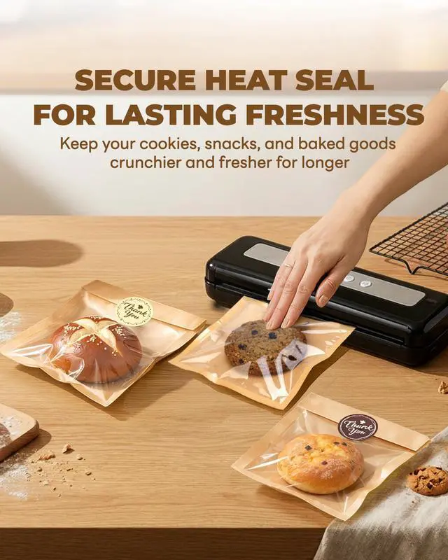 Alt view image 4 of 7 - 100PCS Cookie Bags with Seal, 5.7x6.5 Inch Individual Cookie Packaging Bags for Gift Giving, Heat Sealable & Grease Proof Bakery Bag with Window, Baked Goods Packaging