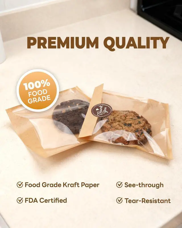 Alt view image 5 of 7 - 100PCS Cookie Bags with Seal, 5.7x6.5 Inch Individual Cookie Packaging Bags for Gift Giving, Heat Sealable & Grease Proof Bakery Bag with Window, Baked Goods Packaging