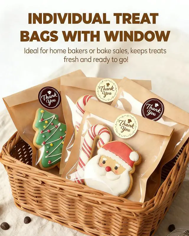 Alt view image 6 of 7 - 100PCS Cookie Bags with Seal, 5.7x6.5 Inch Individual Cookie Packaging Bags for Gift Giving, Heat Sealable & Grease Proof Bakery Bag with Window, Baked Goods Packaging