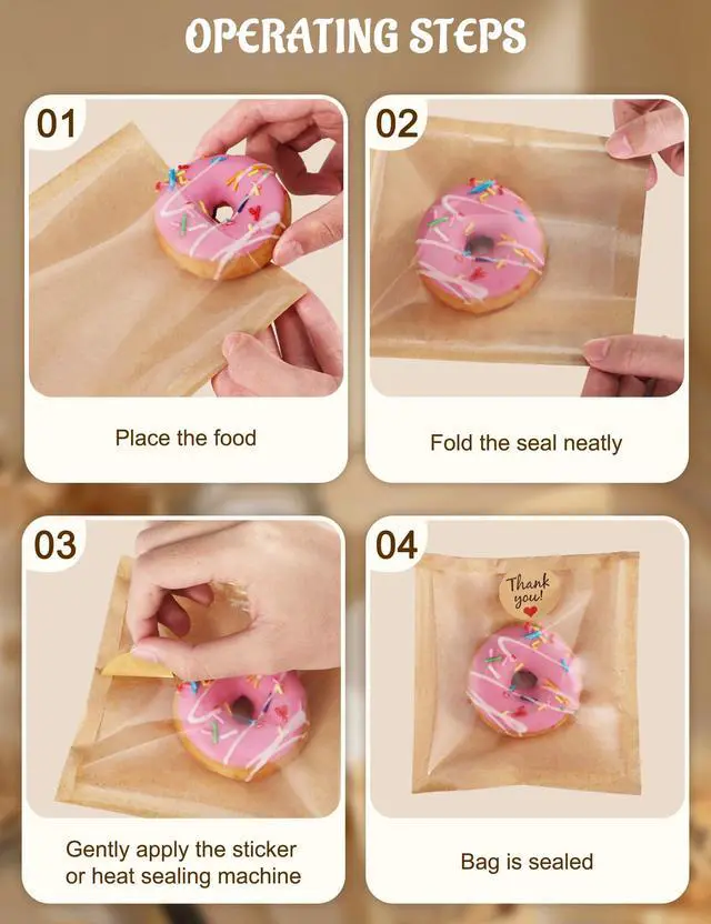 Alt view image 4 of 7 - 100 Pack Cookie Bags with Heat Sealing, 5.7 x 6.5 Inch Bakery Bags with Window, Grease Resistant Cookie Packing for Treats, Baked Goods, Bagel, Cake Slice, Sandwich (5.7"x6.5"-100pcs)
