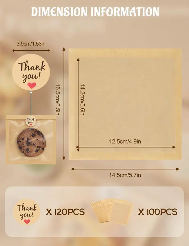 Alt view image 5 of 7 - 100 Pack Cookie Bags with Heat Sealing, 5.7 x 6.5 Inch Bakery Bags with Window, Grease Resistant Cookie Packing for Treats, Baked Goods, Bagel, Cake Slice, Sandwich (5.7"x6.5"-100pcs)