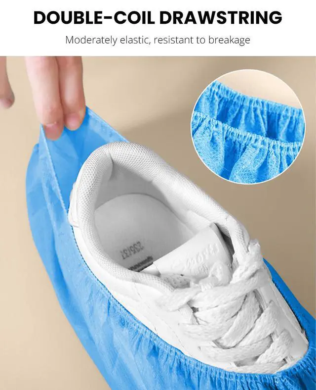 Alt view image 2 of 6 - 100 Pack(50 Pairs) Disposable Shoe Covers, Blue Non-Woven Fabric Boot Covers for Indoors, Non-Slip Breathable Resistant Durable Boot, Fits Most Shoes