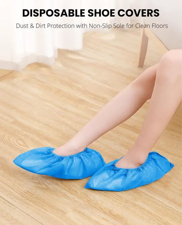 Alt view image 4 of 6 - 100 Pack(50 Pairs) Disposable Shoe Covers, Blue Non-Woven Fabric Boot Covers for Indoors, Non-Slip Breathable Resistant Durable Boot, Fits Most Shoes