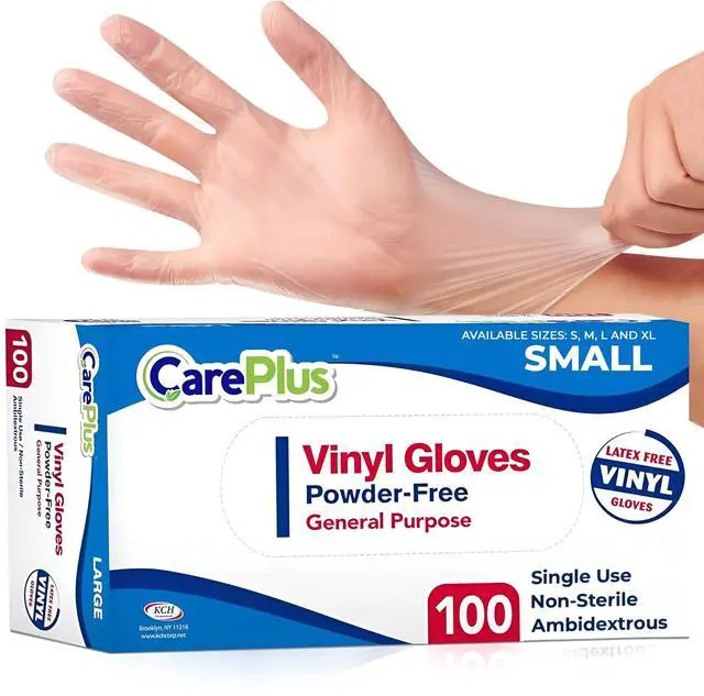 Main image of Latex-Free Vinyl Gloves Clear Small Size 100 Count | Heavy Duty, Non-Sterile, Powder-Free, Rubber | Food Prep, Kitchen & Cleaning Gloves, Ideal for Professional Use