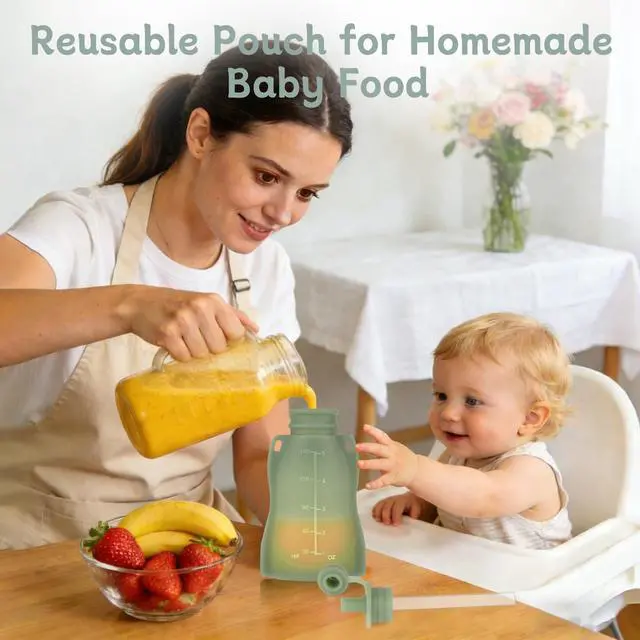 Alt view image 5 of 7 - Reusable Baby Food Pouches, 4 Pack with Straw Squeezable Pouches for Toddlers, BPA-Free, Refillable Silicone Baby Food Storage Containers, 5 oz