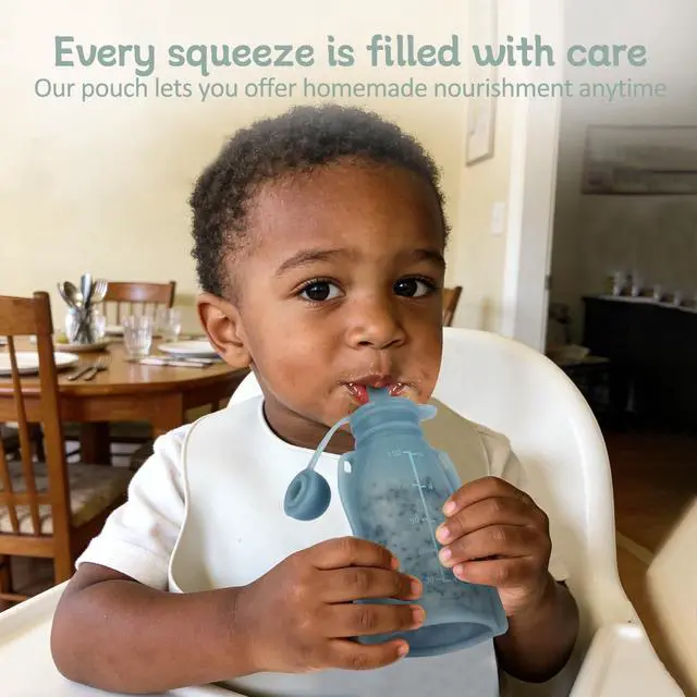 Alt view image 6 of 7 - Reusable Baby Food Pouches with Straws, 4 Pack Refillable Silicone Squeezable Pouch for Kids Toddlers, BPA Free, Baby Food Storage Containers for Make Homemade, 5 oz