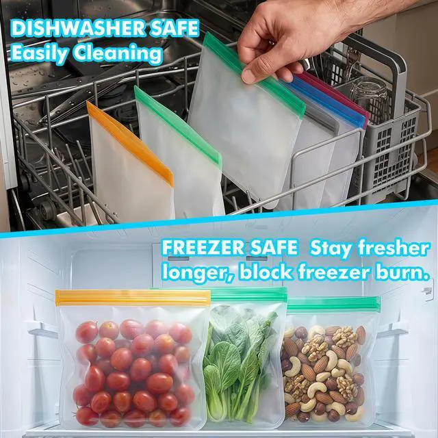 Alt view image 4 of 7 - 10 Pack Reusable Freezer Bags, Leakproof Reusable Silicone Food Storage Bags BPA Free Contaizers, Snack Sandwich Gallon Bags for Meal Prep, Marinate Meat, Salad Fruit, Veggies, Lunch, Travel, Kitchen