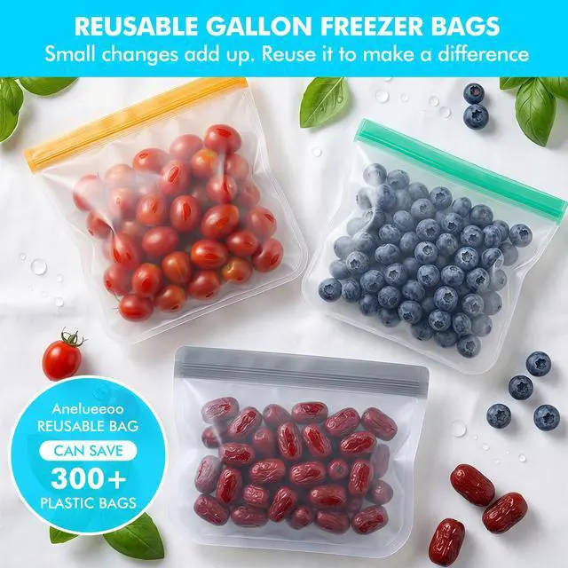 Alt view image 6 of 7 - 10 Pack Reusable Freezer Bags, Leakproof Reusable Silicone Food Storage Bags BPA Free Contaizers, Snack Sandwich Gallon Bags for Meal Prep, Marinate Meat, Salad Fruit, Veggies, Lunch, Travel, Kitchen