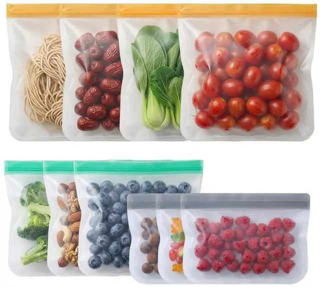 Main image of 10 Pack Reusable Freezer Bags, Leakproof Reusable Silicone Food Storage Bags BPA Free Contaizers, Snack Sandwich Gallon Bags for Meal Prep, Marinate Meat, Salad Fruit, Veggies, Lunch, Travel, Kitchen