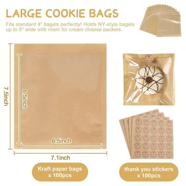 Alt view image 2 of 7 - Paper Sandwich Bags 100 Pcs 7.1 X 7.5 In Kraft Brown Paper Bags with Window Individual Heat Seal Bakery Bag with Sticker Cookie Bag for Party Favors Snacks Treats Bread Baked Goods Packaging