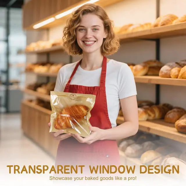 Alt view image 3 of 7 - Paper Sandwich Bags 100 Pcs 7.1 X 7.5 In Kraft Brown Paper Bags with Window Individual Heat Seal Bakery Bag with Sticker Cookie Bag for Party Favors Snacks Treats Bread Baked Goods Packaging