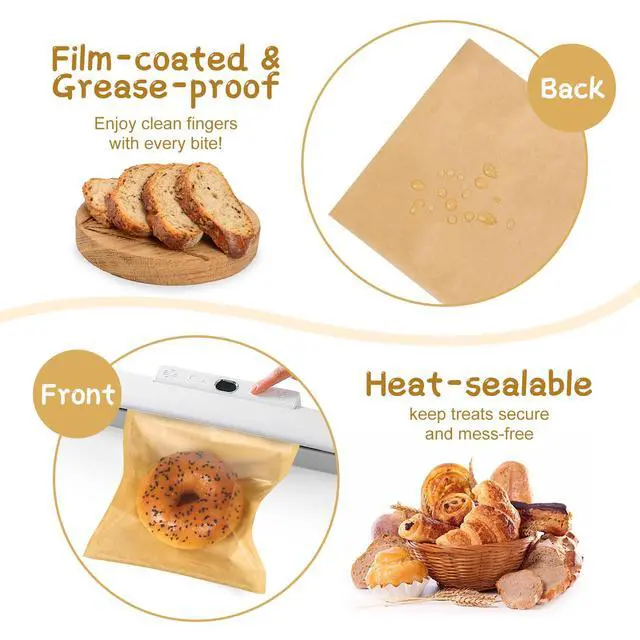 Alt view image 7 of 7 - Paper Sandwich Bags 100 Pcs 7.1 X 7.5 In Kraft Brown Paper Bags with Window Individual Heat Seal Bakery Bag with Sticker Cookie Bag for Party Favors Snacks Treats Bread Baked Goods Packaging