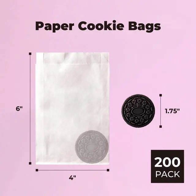 Alt view image 2 of 7 - 200 Pack 4x6" Cookie Bags, Paper Bag Envelopes, Disposable Pastry Bag, Greaseproof White Small Paper Treat Bags for Packaging Dessert, Baked Goods, Candy, Snack