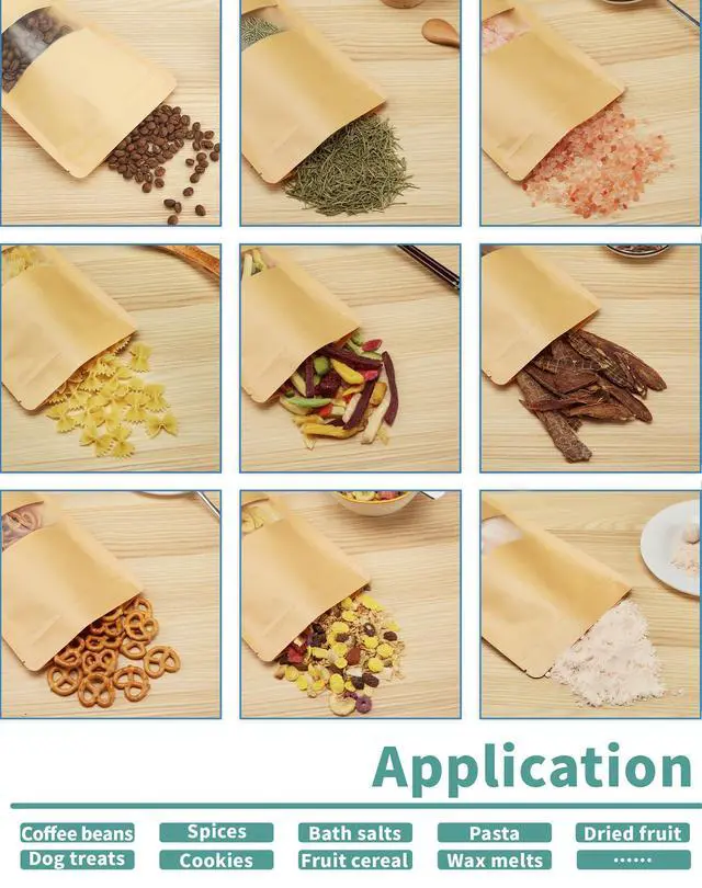 Alt view image 4 of 7 - 100 Pcs Reaselable Bags, Out Size 3.5" x 5.5"(Inner Size 2.9" x 3") Stand Up Pouches Brown Paper Bags with Window, Zipper Food Storage Bags for Packaging Products, Reusable, Sealable
