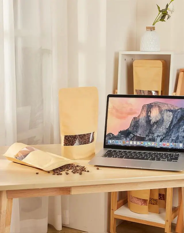 Alt view image 7 of 7 - 100 Pcs Reaselable Bags, Out Size 3.5" x 5.5"(Inner Size 2.9" x 3") Stand Up Pouches Brown Paper Bags with Window, Zipper Food Storage Bags for Packaging Products, Reusable, Sealable