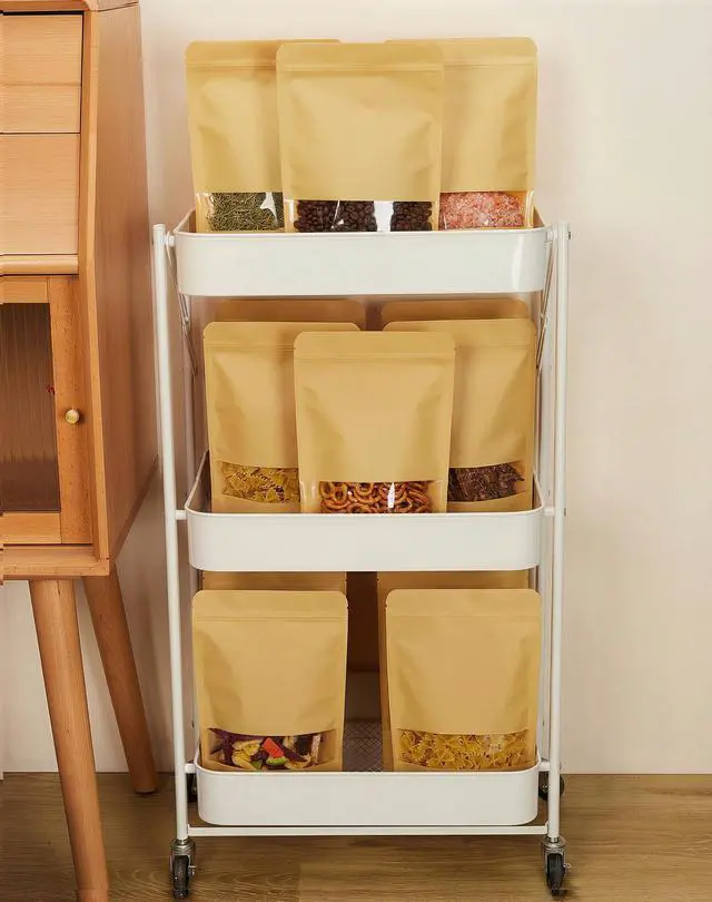 Alt view image 5 of 7 - 100 Pcs Reaselable Bags, Out Size 3.5" x 5.5"(Inner Size 2.9" x 3") Stand Up Pouches Brown Paper Bags with Window, Zipper Food Storage Bags for Packaging Products, Reusable, Sealable