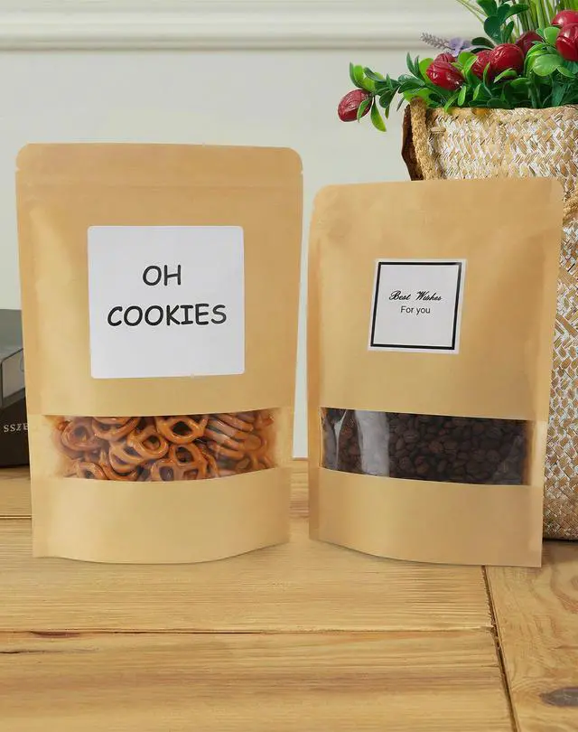 Alt view image 6 of 7 - 100 Pcs Reaselable Bags, Out Size 3.5" x 5.5"(Inner Size 2.9" x 3") Stand Up Pouches Brown Paper Bags with Window, Zipper Food Storage Bags for Packaging Products, Reusable, Sealable