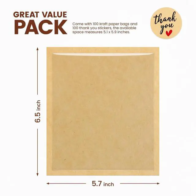 Alt view image 2 of 7 - 100 Pack Cookie Packaging Bags with Seal, 5.7x6.5 Inch Heat Sealable Paper Cookie Sleeves, Grease Resistant To Go Bakery Bags with Window for Bake Sale Brownie, Treat, Donut, Cake Slice, Scone