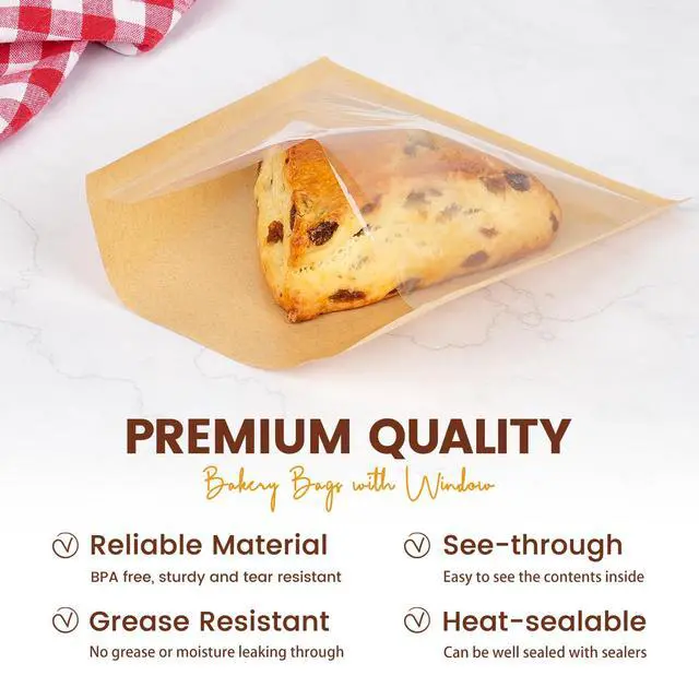 Alt view image 4 of 7 - 100 Pack Cookie Packaging Bags with Seal, 5.7x6.5 Inch Heat Sealable Paper Cookie Sleeves, Grease Resistant To Go Bakery Bags with Window for Bake Sale Brownie, Treat, Donut, Cake Slice, Scone