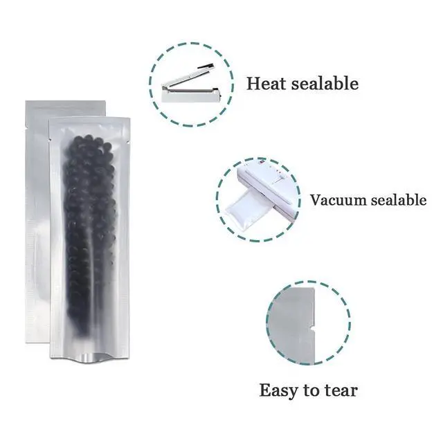 Alt view image 2 of 7 - 100 Pcs 2.1x7.08 inch (Inside Size 1.77x6.69 inch) Clear Front Vacuum Heat Sealable Pure Mylar Foil Bag for Travel Shampoo Skincare Packaging Candy Coffee Powder Food Storage Aluminum Package