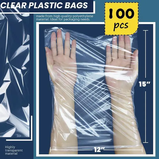 Alt view image 2 of 7 - 100 Pack 12 x 15 inch 1 Mil Clear Plastic Flat Poly Bags, Clothing Merchandise Bags, for Food, Bread, Dough, Clothes Packaging, Storage, Gift Bag