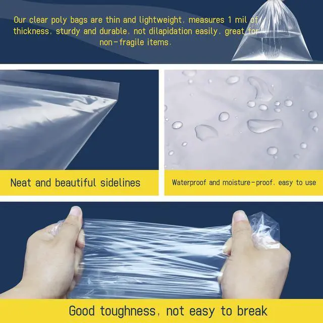 Alt view image 3 of 7 - 100 Pack 12 x 15 inch 1 Mil Clear Plastic Flat Poly Bags, Clothing Merchandise Bags, for Food, Bread, Dough, Clothes Packaging, Storage, Gift Bag