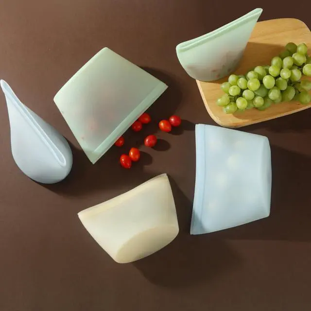 Alt view image 6 of 7 - 4 Pack Reusable Silicone Food Storage Bags, Leakproof Stand-Up Freezer Bags, Microwave & Dishwasher Safe, for Meal Prep, Snacks, Baby Food 2 Large (34 oz) + 2 Medium (17 oz)