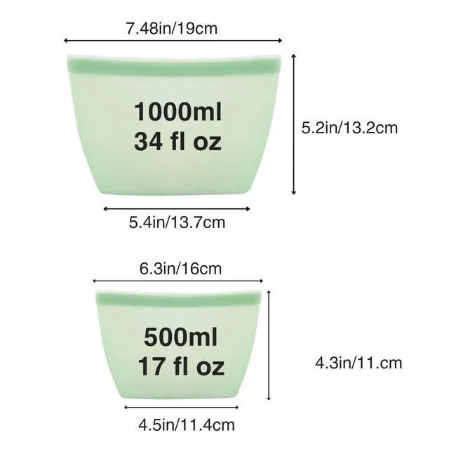 Alt view image 4 of 7 - 4 Pack Reusable Silicone Food Storage Bags, Leakproof Stand-Up Freezer Bags, Microwave & Dishwasher Safe, for Meal Prep, Snacks, Baby Food 2 Large (34 oz) + 2 Medium (17 oz)