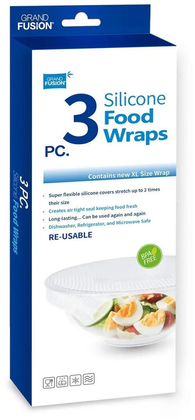 Main image of Microwave-Safe Silicone Food Wrap, Flexible and Reusable Wraps for Food, BPA-Free and Long-Lasting Food Wrap, Bowl Cover, Available in Different Sizes, Pack of 3