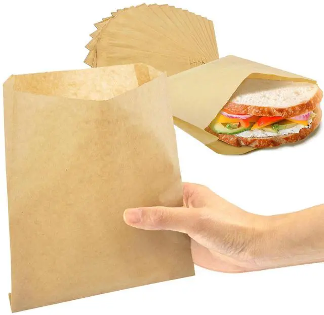 Main image of 200 Pack Paper Sandwich Bags 7 x 6, Greaseproof Snack Bags, Unbleached Pastry Bag, Recyclable Small Brown Paper Bags, Cookie Sleeves, Food Packing for Bakery, Donuts, Bagels