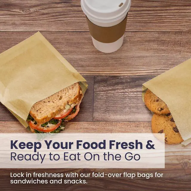 Alt view image 5 of 7 - 200 Pack Paper Sandwich Bags 7 x 6, Greaseproof Snack Bags, Unbleached Pastry Bag, Recyclable Small Brown Paper Bags, Cookie Sleeves, Food Packing for Bakery, Donuts, Bagels