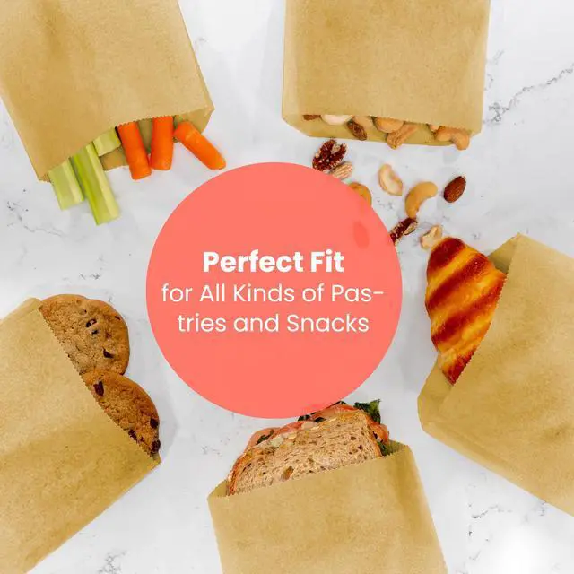 Alt view image 6 of 7 - 200 Pack Paper Sandwich Bags 7 x 6, Greaseproof Snack Bags, Unbleached Pastry Bag, Recyclable Small Brown Paper Bags, Cookie Sleeves, Food Packing for Bakery, Donuts, Bagels
