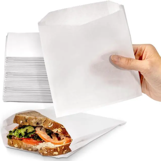 Main image of 200 Pack Paper Sandwich Bags 7 x 6, Greaseproof Snack Bags, Food Grade Pastry Bag, Recyclable Small Paper Bags, Cookie Sleeves, Food Packaging for Bakery, Donuts
