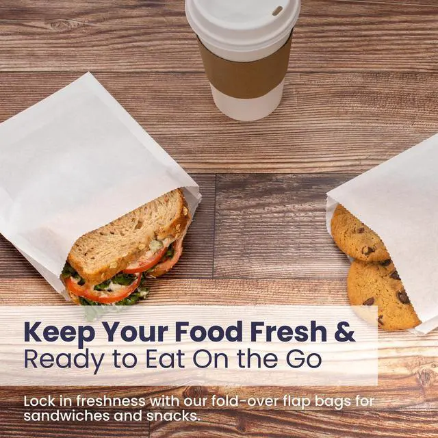 Alt view image 5 of 7 - 300 Pack Paper Sandwich Bags 7 x 6, Greaseproof Snack Bags, Food Grade Pastry Bag, Recyclable Small Paper Bags, Cookie Sleeves, Food Packaging for Bakery, Donuts