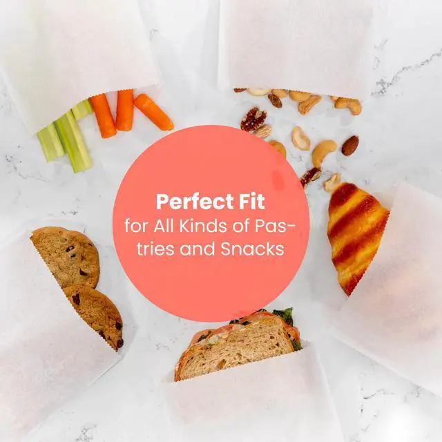 Alt view image 6 of 7 - 300 Pack Paper Sandwich Bags 7 x 6, Greaseproof Snack Bags, Food Grade Pastry Bag, Recyclable Small Paper Bags, Cookie Sleeves, Food Packaging for Bakery, Donuts