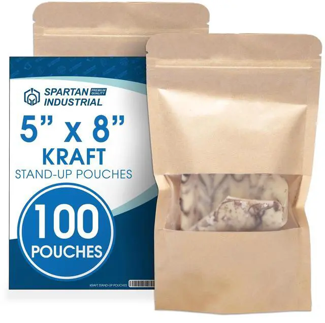 Main image of 5" X 8" Kraft Zip Top Food Storage Bags - Pack of 100 Smell-Proof Resealable Pouches for Packaging Coffee, Tea, Spices, Snacks, and More